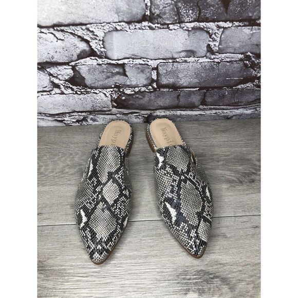 Maypie Ivory Black Snake Skin Print Pointed Toe Flats Mules Women Sz 7M US/38EU - Picture 2 of 16